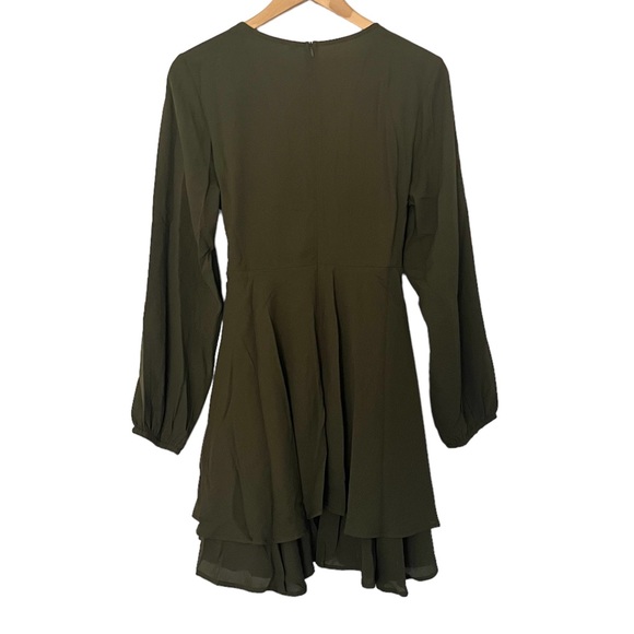 Womens Fit & Flare Boho Long Sleeve Mini Dress in Olive Green Size M - Picture 6 of 12